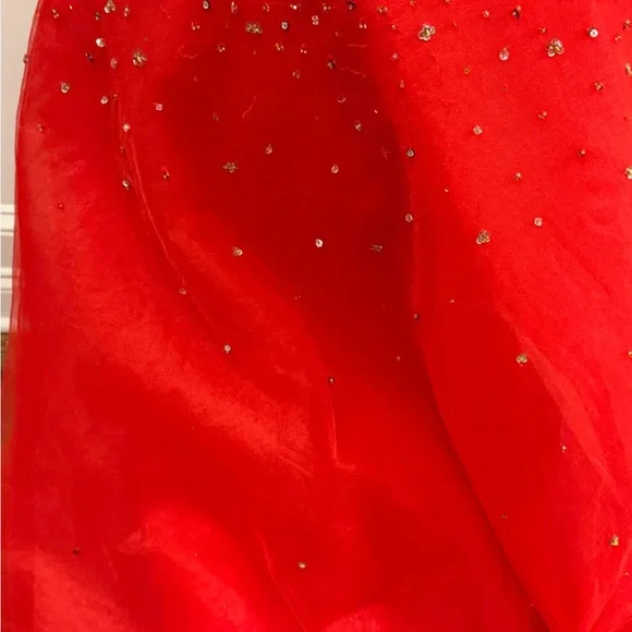 Strapless Red Beaded Prom Gown - Picture 3 of 6